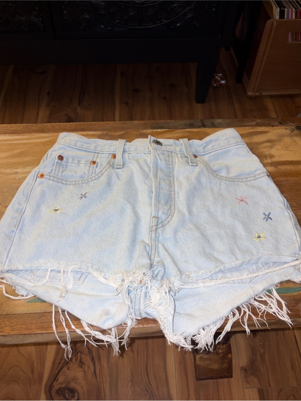 Light Wash Embroidered High-Rise Denim 501 Levi Shorts